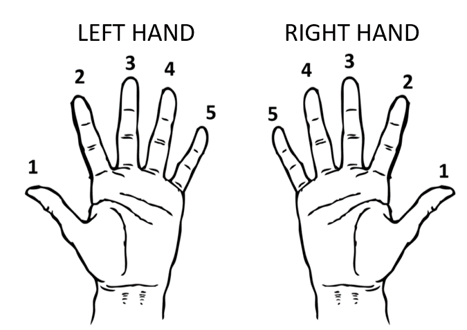 numbering hands piano