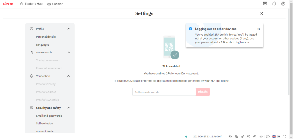 enabling two factor authentication - 2fa