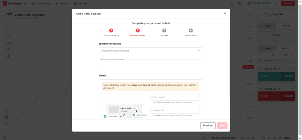 completing personal details